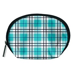 Black, White And Blue Turquoise Plaids Accessory Pouch (medium) by ConteMonfrey