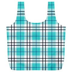 Black, White And Blue Turquoise Plaids Full Print Recycle Bag (xxxl) by ConteMonfrey