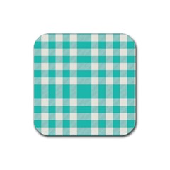 Turquoise Plaids Rubber Coaster (square) by ConteMonfrey