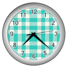 Turquoise Plaids Wall Clock (silver) by ConteMonfrey