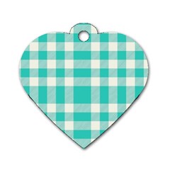 Turquoise Plaids Dog Tag Heart (one Side) by ConteMonfrey