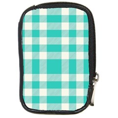 Turquoise Plaids Compact Camera Leather Case by ConteMonfrey