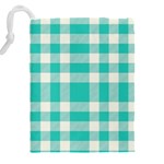 Turquoise Plaids Drawstring Pouch (4XL) Back