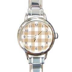 Clean Brown And White Plaids Round Italian Charm Watch by ConteMonfrey