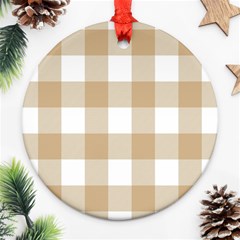 Clean Brown And White Plaids Ornament (round) by ConteMonfrey