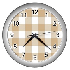 Clean Brown And White Plaids Wall Clock (silver) by ConteMonfrey