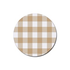 Clean Brown And White Plaids Rubber Coaster (round) by ConteMonfrey