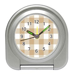 Clean Brown And White Plaids Travel Alarm Clock by ConteMonfrey