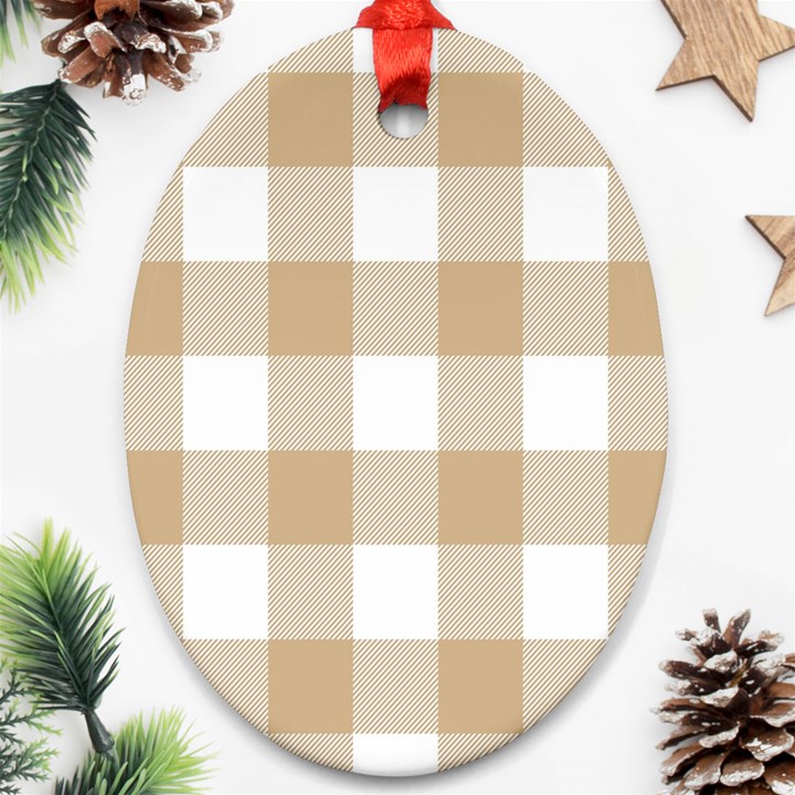 Clean brown and white plaids Oval Ornament (Two Sides)