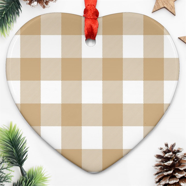 Clean brown and white plaids Heart Ornament (Two Sides)