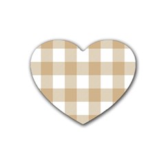 Clean Brown And White Plaids Rubber Coaster (heart) by ConteMonfrey