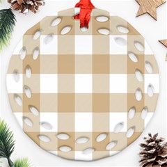 Clean Brown And White Plaids Ornament (round Filigree) by ConteMonfrey