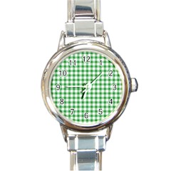 Straight Green White Small Plaids Round Italian Charm Watch by ConteMonfrey