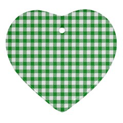 Straight Green White Small Plaids Ornament (heart) by ConteMonfrey