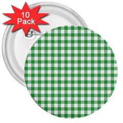 Straight Green White Small Plaids 3  Buttons (10 Pack)  by ConteMonfrey