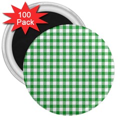 Straight Green White Small Plaids 3  Magnets (100 Pack) by ConteMonfrey