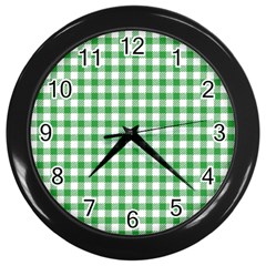 Straight Green White Small Plaids Wall Clock (black) by ConteMonfrey