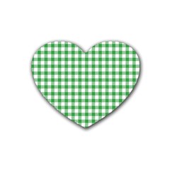 Straight Green White Small Plaids Rubber Coaster (heart) by ConteMonfrey