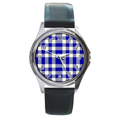 Blue Plaids Bic Big Plaids Round Metal Watch by ConteMonfrey