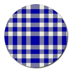 Blue Plaids Bic Big Plaids Round Mousepads by ConteMonfrey