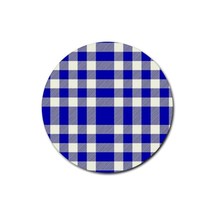 Blue Plaids bic big plaids Rubber Coaster (Round)