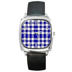 Blue Plaids Bic Big Plaids Square Metal Watch by ConteMonfrey