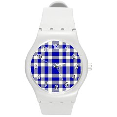 Blue Plaids Bic Big Plaids Round Plastic Sport Watch (m) by ConteMonfrey