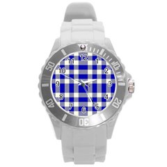 Blue Plaids Bic Big Plaids Round Plastic Sport Watch (l) by ConteMonfrey