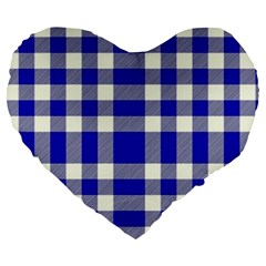 Blue Plaids Bic Big Plaids Large 19  Premium Flano Heart Shape Cushions by ConteMonfrey