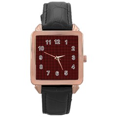 Dark Red Small Plaids Lines Rose Gold Leather Watch  by ConteMonfrey