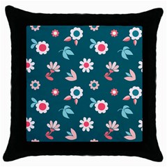 Cute Flowers Flower Seamless Model Spring Throw Pillow Case (black) by Wegoenart