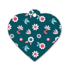 Cute Flowers Flower Seamless Model Spring Dog Tag Heart (one Side) by Wegoenart