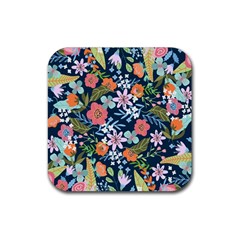 Flowers Flower Flora Nature Floral Background Painting Rubber Coaster (square) by Wegoenart