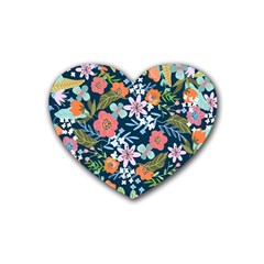 Flowers Flower Flora Nature Floral Background Painting Rubber Coaster (heart) by Wegoenart