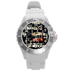 Art-design-color-banner-wallpaper Round Plastic Sport Watch (L)