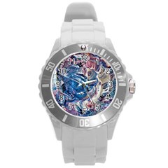 Abstract Ammonite Round Plastic Sport Watch (l) by kaleidomarblingart