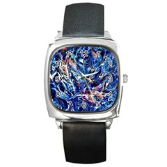 Cobalt Delta Square Metal Watch by kaleidomarblingart