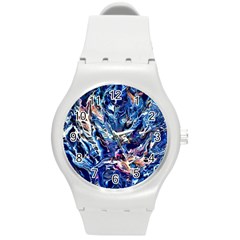 Cobalt Delta Round Plastic Sport Watch (m) by kaleidomarblingart