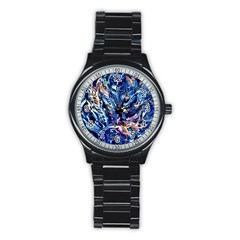 Cobalt Delta Stainless Steel Round Watch by kaleidomarblingart