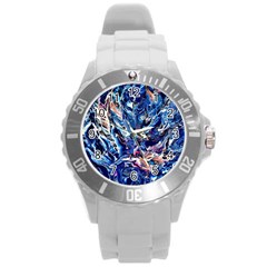 Cobalt Delta Round Plastic Sport Watch (l) by kaleidomarblingart