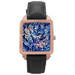 Cobalt Delta Rose Gold Leather Watch  by kaleidomarblingart