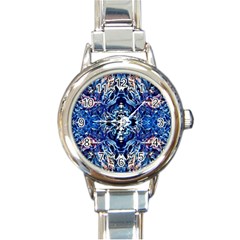 Cobalt Arabesque Round Italian Charm Watch by kaleidomarblingart