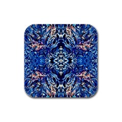 Cobalt Arabesque Rubber Square Coaster (4 Pack) by kaleidomarblingart