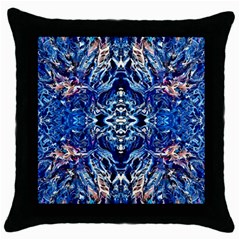 Cobalt Arabesque Throw Pillow Case (black) by kaleidomarblingart