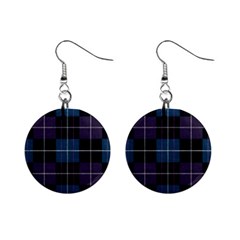 Blue Black Modern Plaids Mini Button Earrings by ConteMonfrey