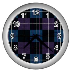 Blue Black Modern Plaids Wall Clock (silver) by ConteMonfrey