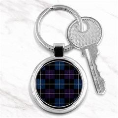 Blue Black Modern Plaids Key Chain (round) by ConteMonfrey