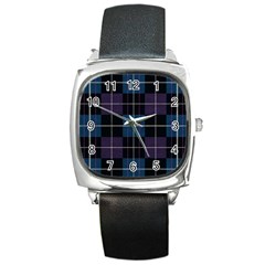 Blue Black Modern Plaids Square Metal Watch by ConteMonfrey