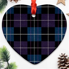 Blue Black Modern Plaids Heart Ornament (two Sides) by ConteMonfrey