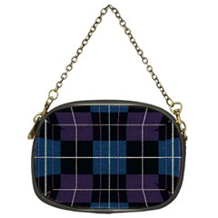 Blue Black Modern Plaids Chain Purse (two Sides)